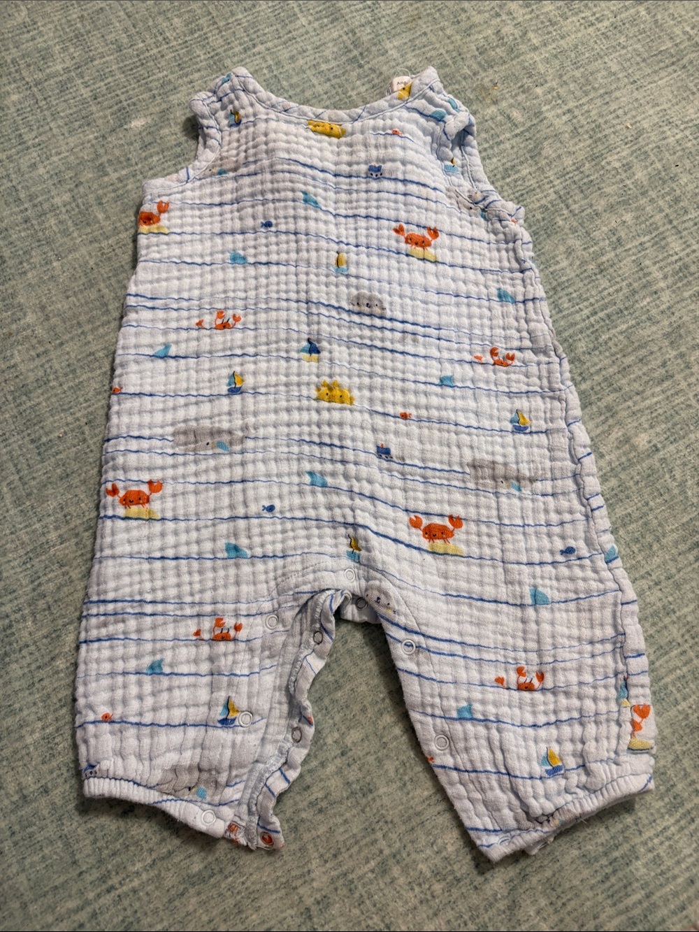 Angel Dear Blue & White Striped Muslin Footed Romper, 6-12 mo
